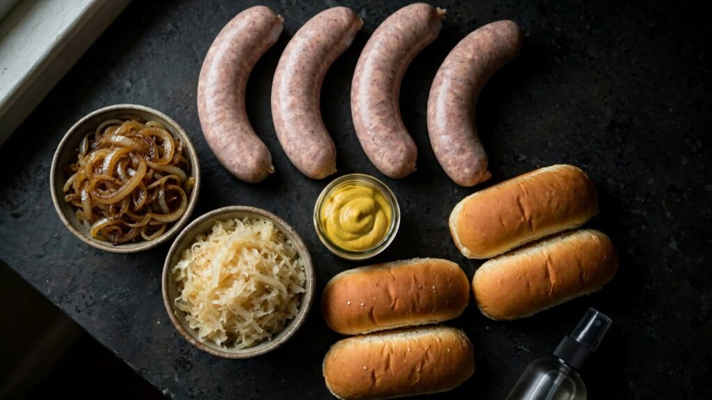 Ingredients for making brats in an air fryer