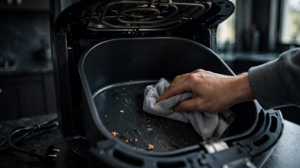 Cleaning the inside of an air fryer with a soft cloth