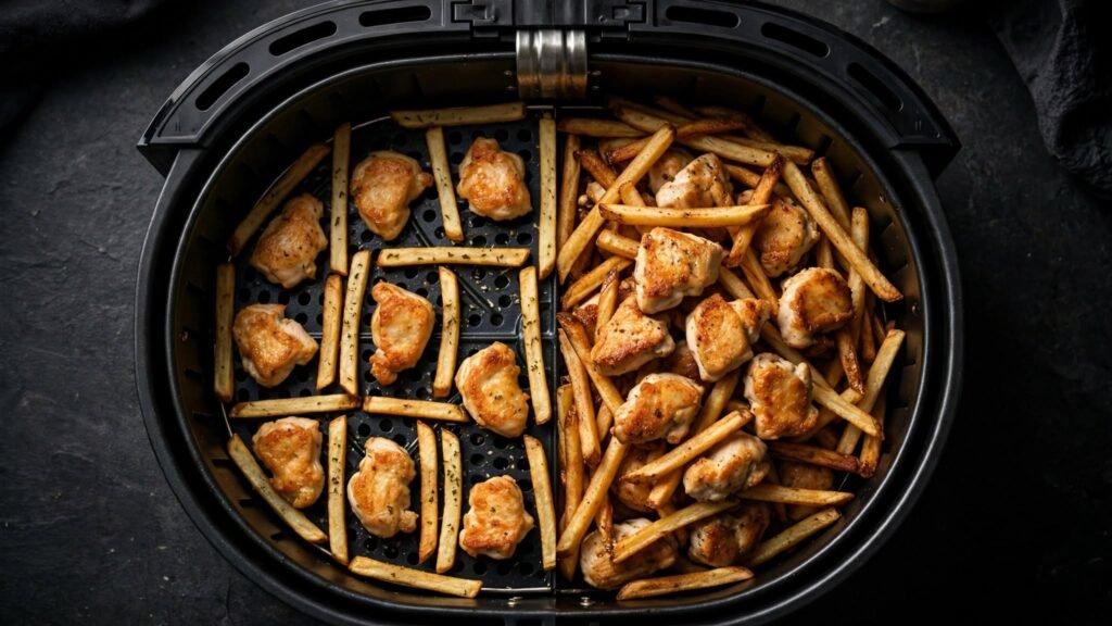 6 qt air fryer basket showing proper spacing versus overcrowding