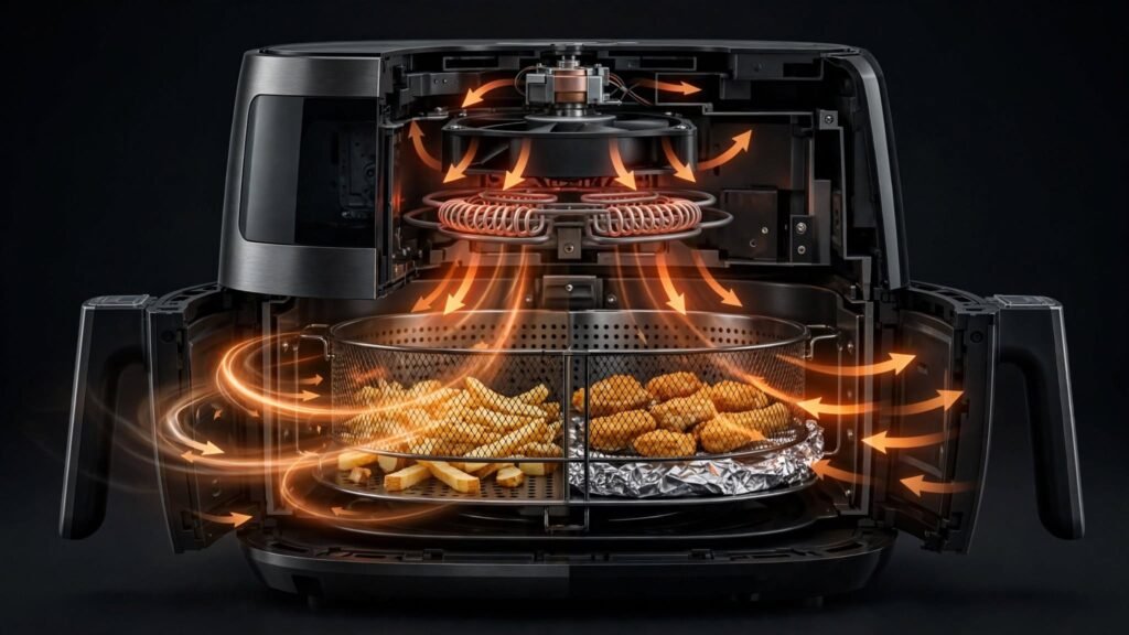 Airflow around food with aluminum foil in an air fryer