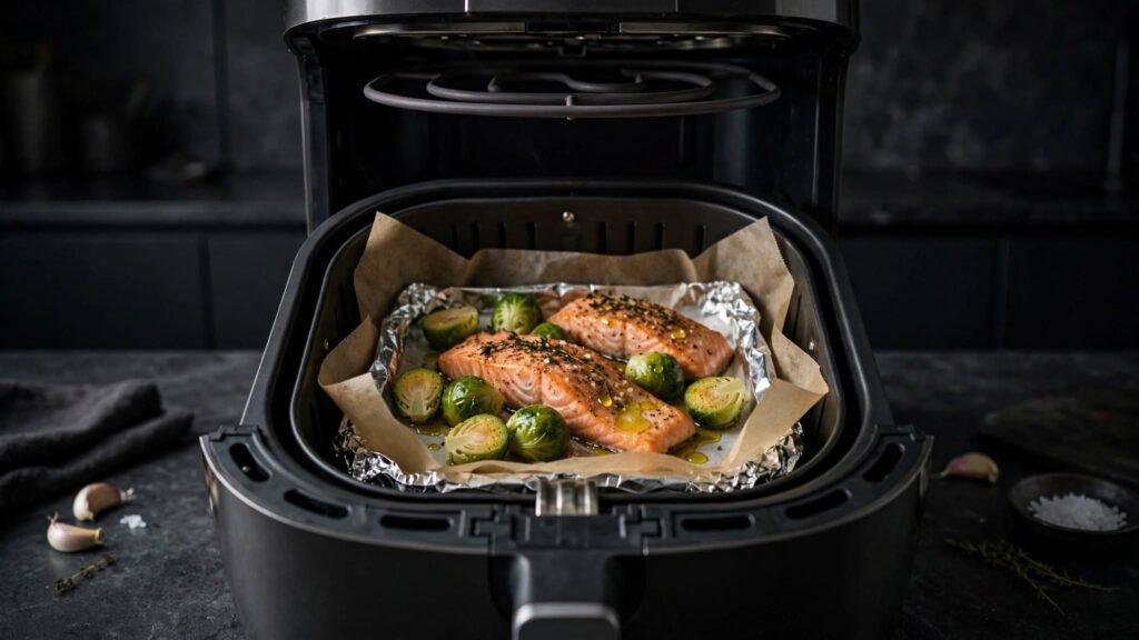 Air fryer with clear space around its ventilation openings