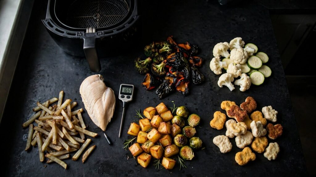 Air fryer food troubleshooting examples from soggy to burnt and properly cooked