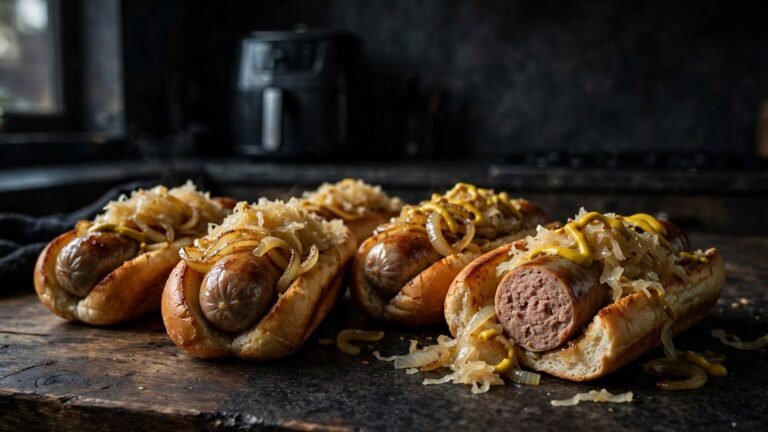 How to Cook Brats in an Air Fryer ? served in toasted buns with mustard and sauerkraut