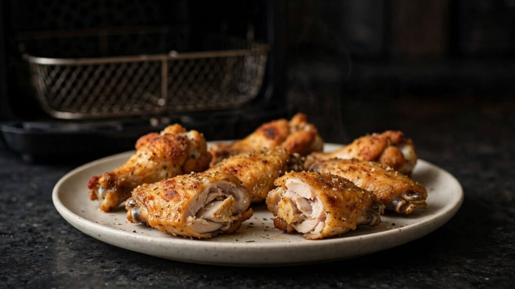 Crispy frozen chicken wings cooked in an air fryer