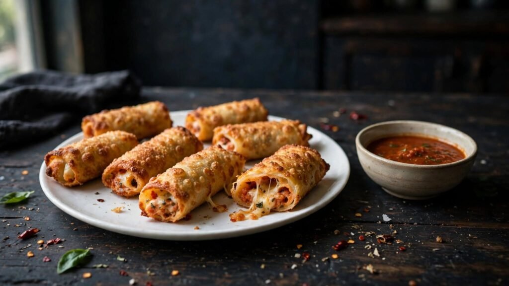 Golden crispy pizza rolls fresh from the air fryer