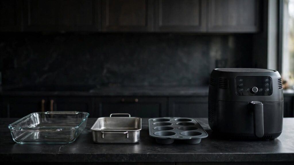 Glass metal and silicone cookware options for an air fryer