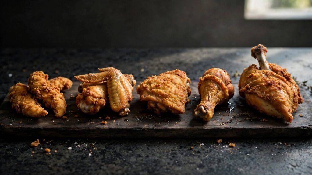 Different fried chicken pieces for air fryer reheating