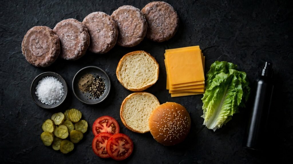 Ingredients for frozen hamburger patties in the air fryer