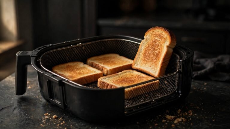 Slices of bread toasted in an air fryer