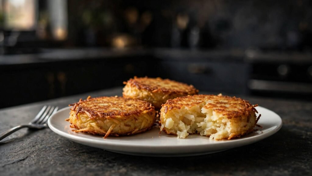 Crispy frozen hash brown patties cooked in an air fryer