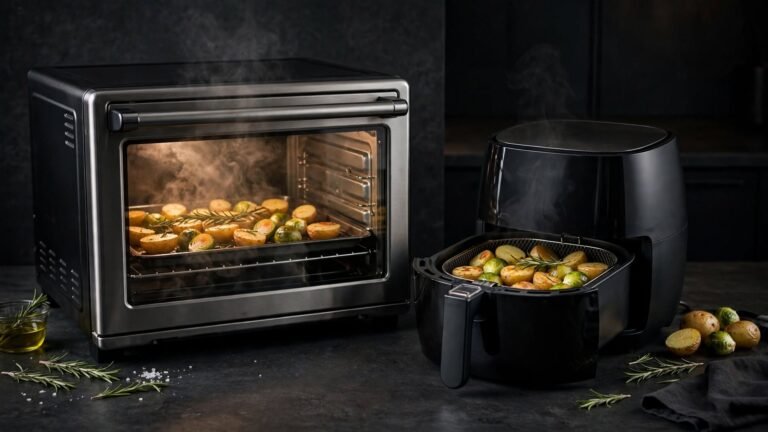 Conventional oven and basket air fryer used for recipe conversion