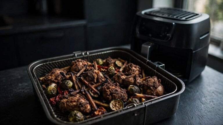 Why Is My Air Fryer Food So Dry? chicken, fries, and vegetables from an air fryer