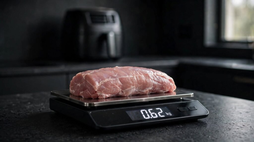 Pork tenderloin being weighed before air frying