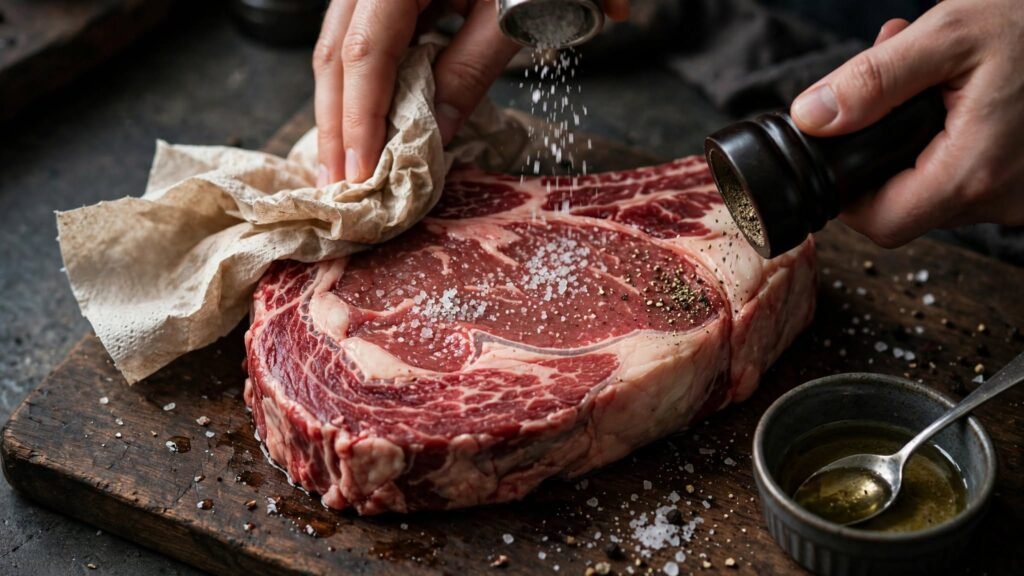 Preparing and seasoning a ribeye steak before air frying
