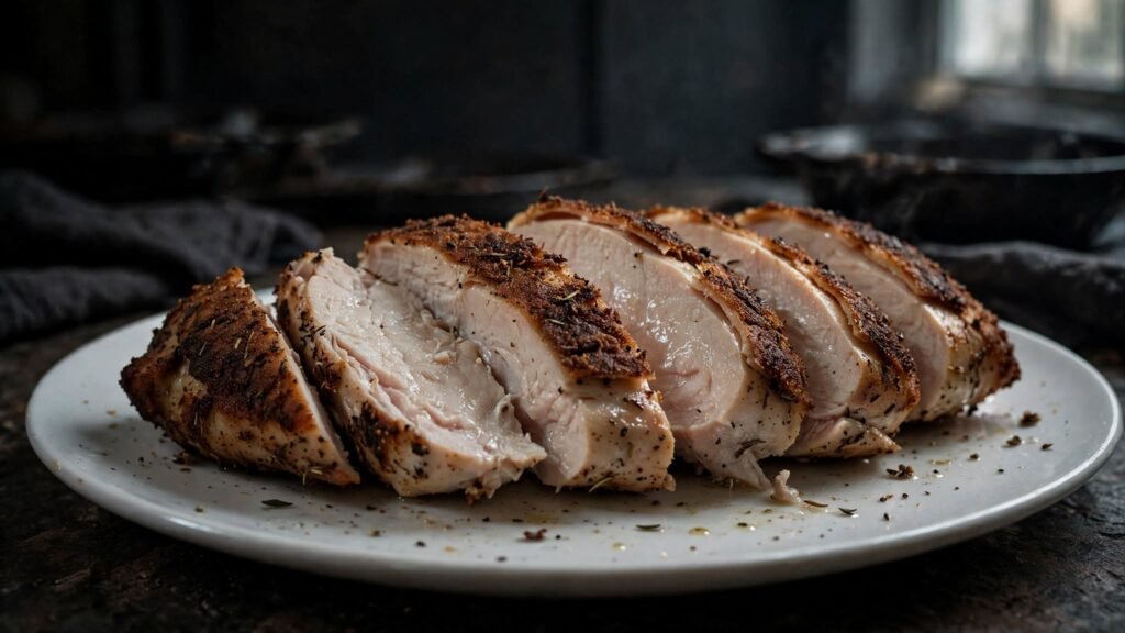 Dry air fryer chicken breast showing overcooked texture