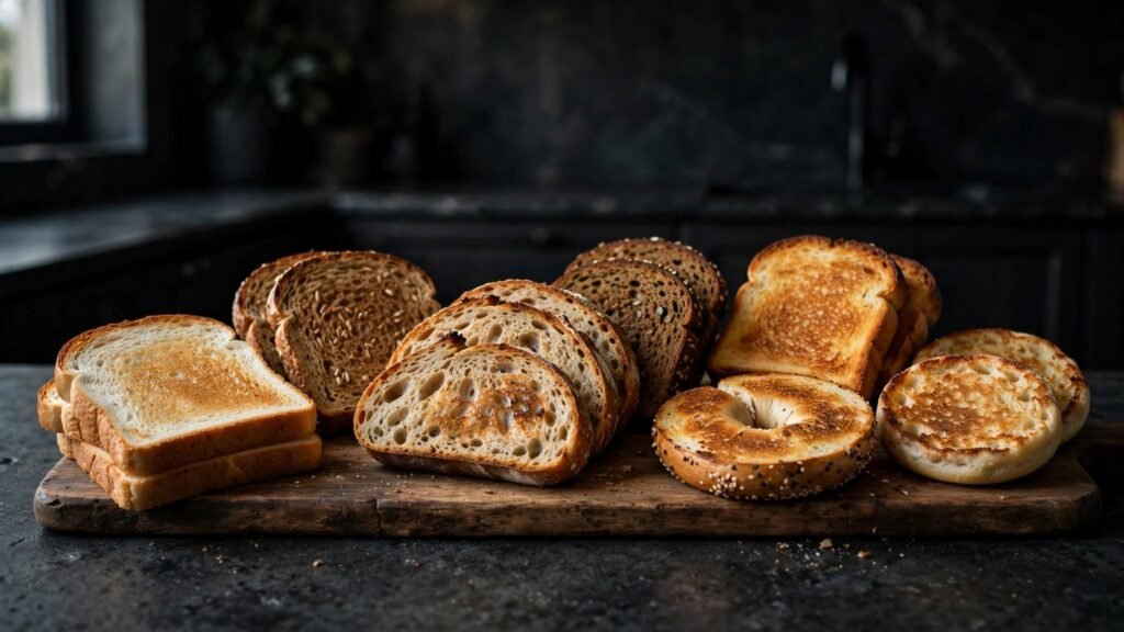 Different types of bread toasted in an air fryer