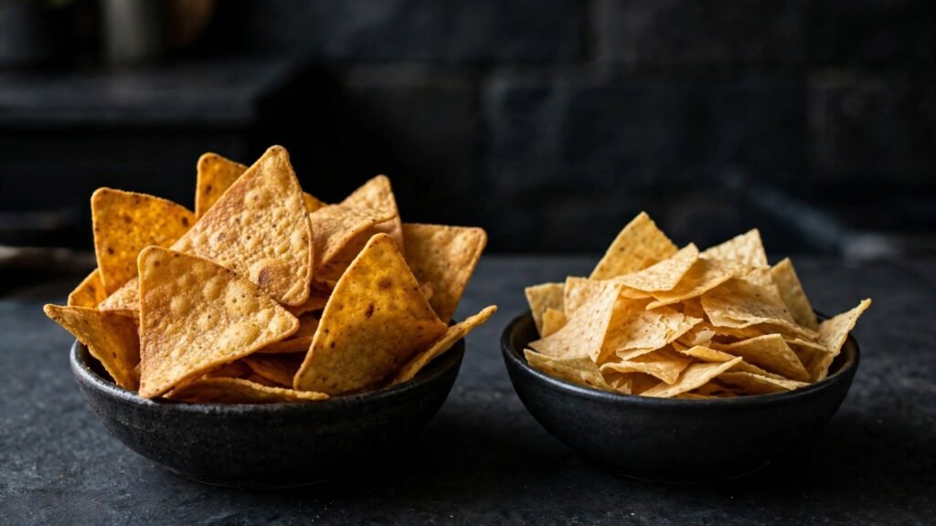 Corn and flour tortilla chips compared side by side