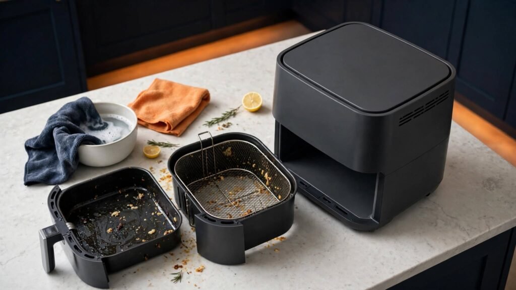 Cleaning grease and food residue from removable air fryer parts