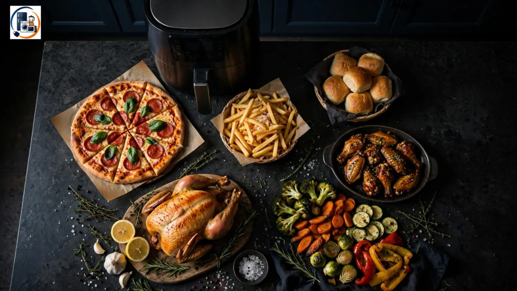 Air fryer capacity compared with usable cooking space