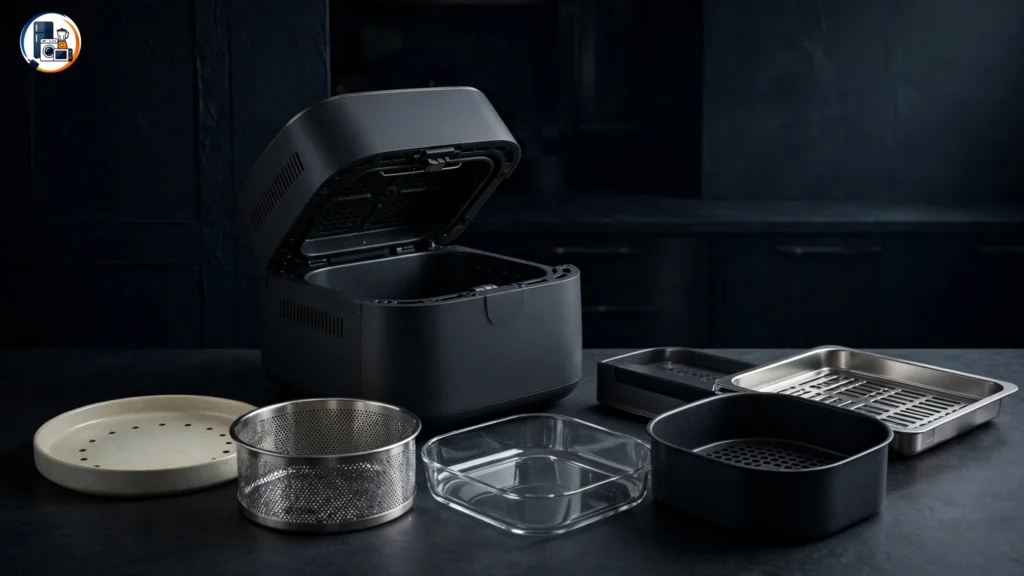 Air fryer food contact surface and basket material