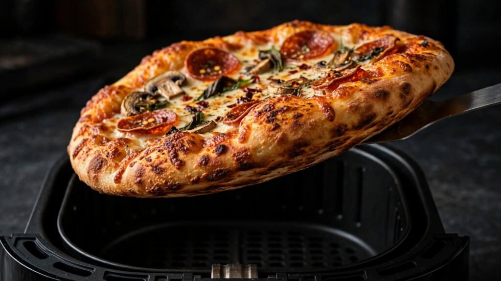Golden crispy crust on air fryer pizza