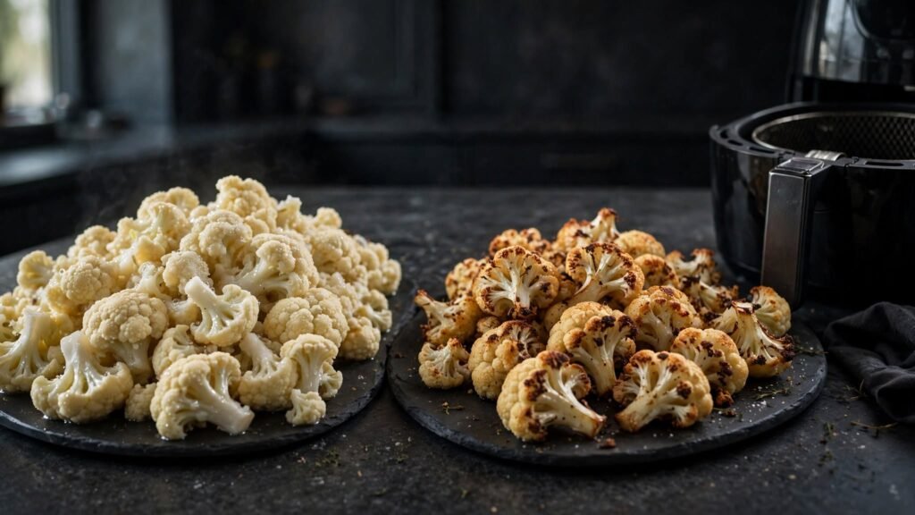 Soggy and crispy cauliflower showing the effect of airflow
