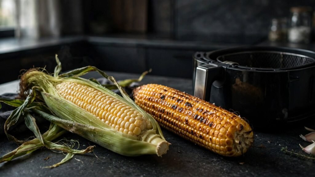Husk-on and husk-off corn prepared for air frying
