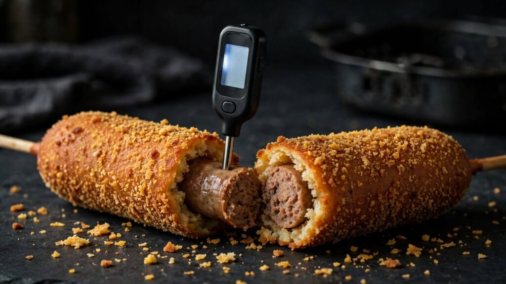 Checking the internal temperature of an air fried corn dog