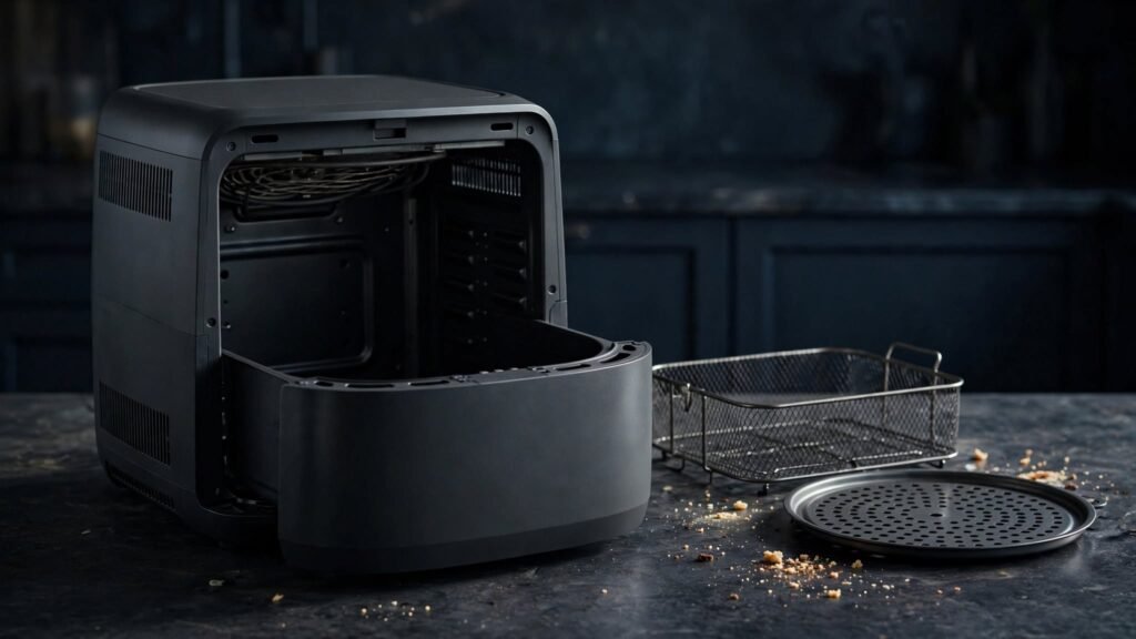 Checking an air fryer basket and crisper plate for noise problems