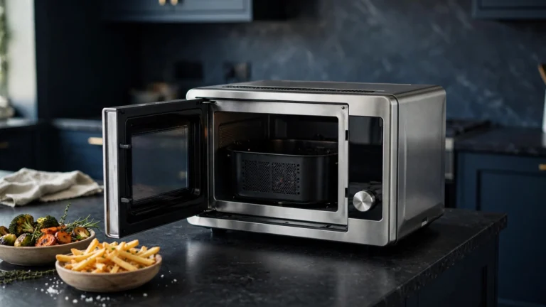 Premium countertop microwave air fryer combo in modern dark kitchen