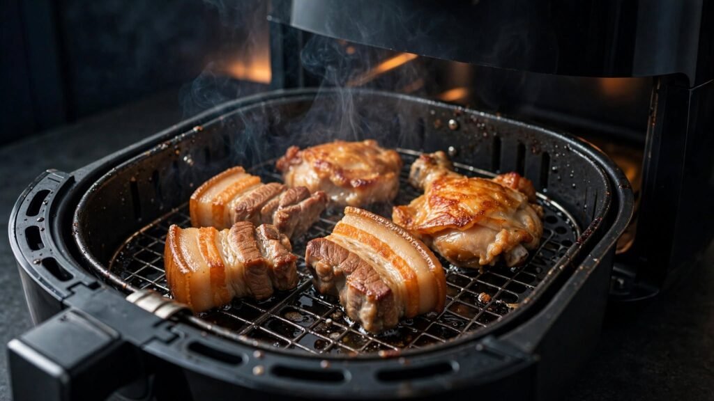 Air fryer smoking from excess grease and fatty food