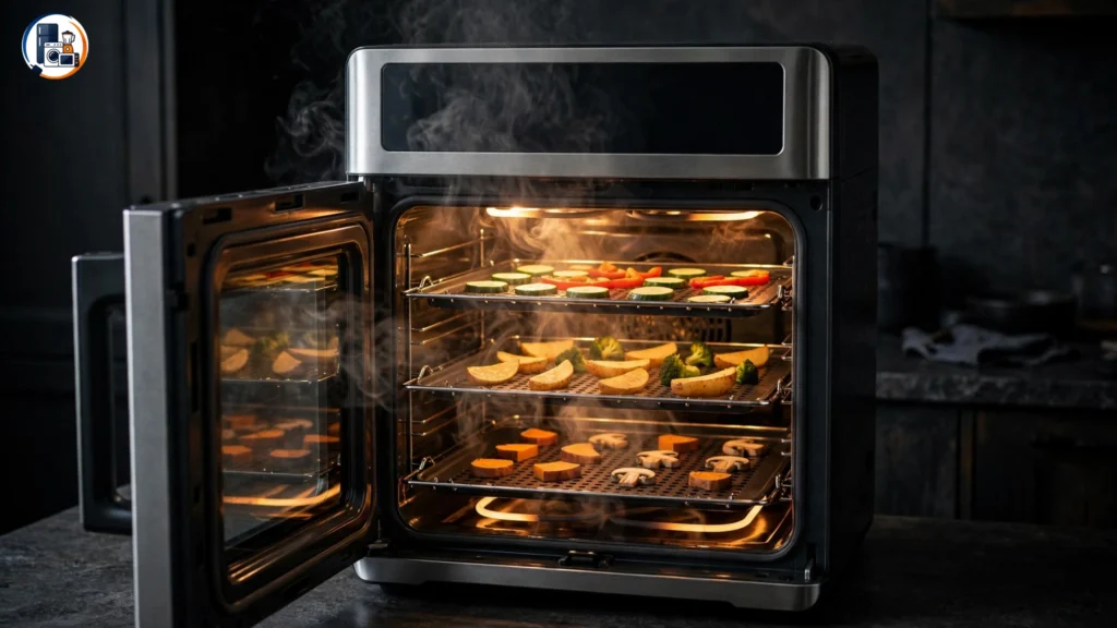 Emeril 360 cooking chamber with food arranged for airflow