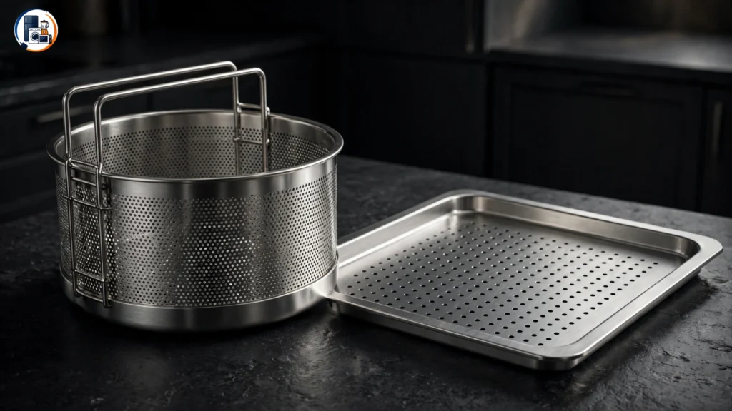 Stainless steel air fryer basket and crisper tray