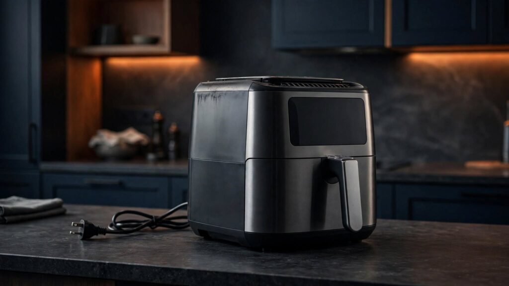 Air fryer switched off after unusual smoke or electrical warning signs